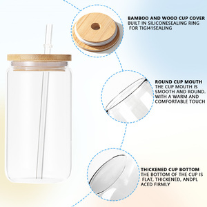 Trong suốt rõ ràng 16oz có thể BOBA tre Nắp DIY trống thăng hoa in ấn món quà Mugs Tumblers bia ly thủy tinh với tre có nắp đậy - Product Image 5