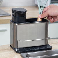 Égouttoir à couverts multifonctionnel 3 en 1 en argent, organisateur d'évier de cuisine, distributeur de savon, porte-éponge