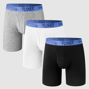 Calzoncillos bóxer largos de algodón de lujo, banda de Color transpirable con frente abierto, ropa interior masculina para adultos, calzoncillos bóxer de algodón personalizados para hombres - Product Image 2