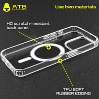 Coque de téléphone transparente en cristal ATB en gros pour iPhone 17 Pro Max, coque magnétique antichute pour iPhone 15 Pro Max