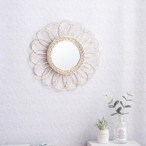 Flower Shape Willow Woven <b>Mirror</b> Colored Lens <b>Hanging</b> Decor <b>Mirror</b> For Living Room Wall Decoration - Product Image 1