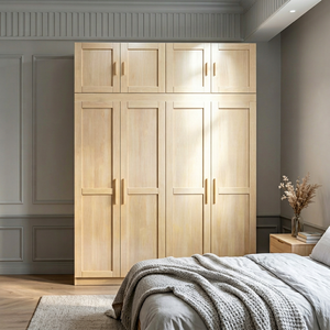 Modern Wooden <b>Wardrobe</b> Shaker Style Hinged Doors Wood Handles Freestanding <b>Large</b> Capacity Bedroom Furniture Scandinavian Design - Product Image 1
