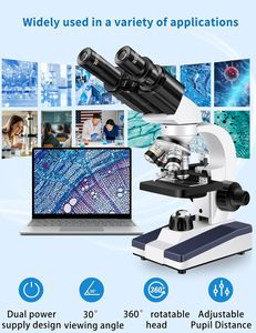 워어쉬 LED 쌍안 현미경 성인용 WF10x WF25x 접안렌즈 40X-2500X 배율 HD USB 카메라 실험실 학교용 - Product Image 2