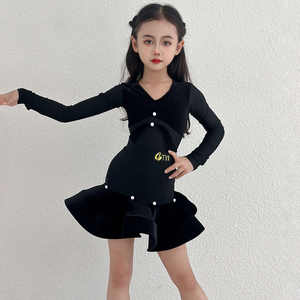 Girls' Latin Bodysuit Dress Long Sleeve Dancing <strong>Fish</strong> Bone Skirt Samba Rumba Jazz Cha Cha Dance <strong>Costume</strong> - Product Image 6