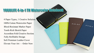 Carnet d'<span class=keywords><strong>aquarelle</strong></span> rechargeable 4-en-1 en coton 100% avec couverture souple en cuir pour artistes, idéal pour l'<span class=keywords><strong>aquarelle</strong></span>, le croquis, les marqueurs et le pliage accordéon - Product Image 6