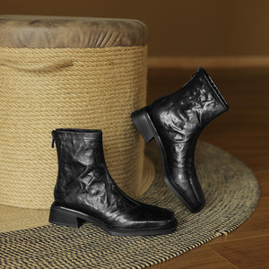 Botines de Tacón Medio con Plataforma, de Piel de Oveja Genuina de Alta Calidad, Impermeables, Antideslizantes, Duraderos, Modernos, Versátiles, de Color Sólido - Product Image 1