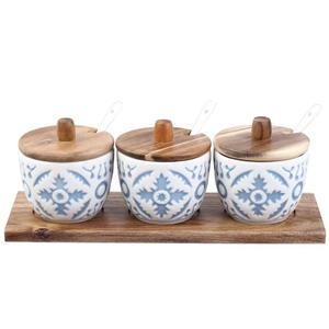 Japanese-style Seasoning <b>Jar</b> Three-piece Set Wooden with Spoon Embossed Round Seasoning <b>Jar</b> - Product Image 1
