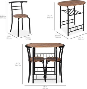 3 mảnh nhỏ tròn nhà bếp bàn ăn thiết lập cho bữa ăn sáng Nook gỗ hạt bàn với rượu vang lưu trữ giá tiết kiệm không gian - Product Image 2