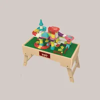 Sıcak satış toptan çocuk anaokulu çocuk plastik tuğla Diy oyun eğitici oyuncak yapı taşı masa ve sandalye seti