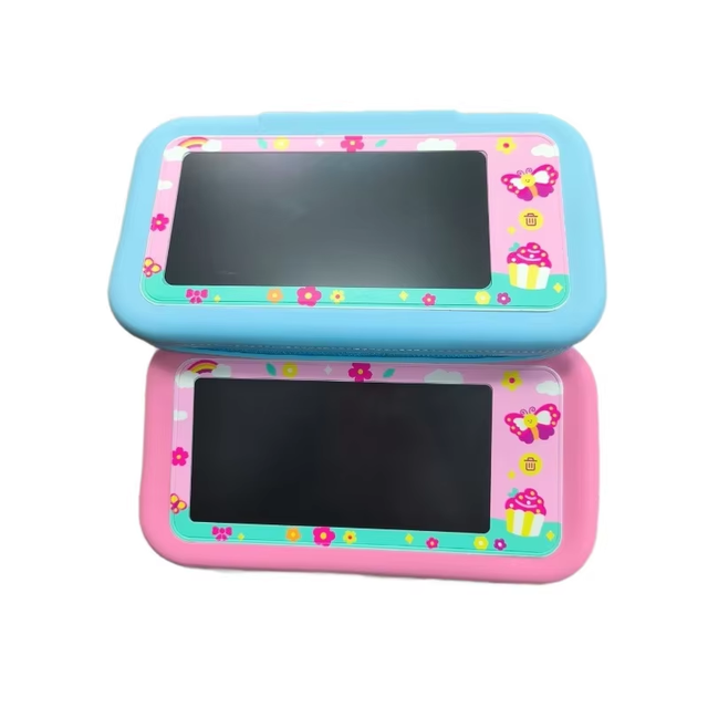 Plastic LCD Handwriting Board 7-inch Display Blue/Pink Reusable Silicone Stationery Bag Pencil Case for Stylus Pens Button