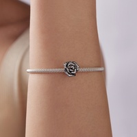 Bracelet personnalisé en argent sterling 925 noir, perles, breloques, Halloween, zircon 5A plaqué or, bijoux DIY, breloques gothiques en forme de fleur 3D