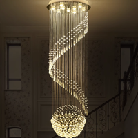 Lustre suspendu moderne en spirale en acier inoxydable avec cristaux LED, télécommande, grande taille, pour villa, salon, escalier