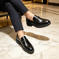 Mocassins Penny Premium pour Hommes, Style Business Casual, à Semelle Épaisse, Marron Classique, Chaussures Habillées à Enfiler