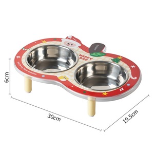 Double gamelle pour animaux de compagnie en acier inoxydable, design Pommes de Noël, pour chat et chien, pour eau et nourriture, avec support cervical et pieds surélevés - Product Image 5