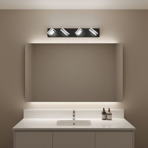 Modern Black 26 In 4 Light <b>LED</b> Bathroom <b>Vanity</b> Wall Mount Fixture With <b>Mirror</b> Lighting - Product Image 2