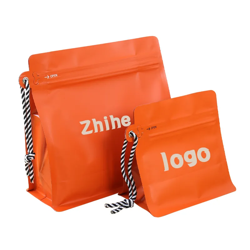 Custom printed food grade block bottom cafe coffee packaging bag zipper packaging bag with plastic valve