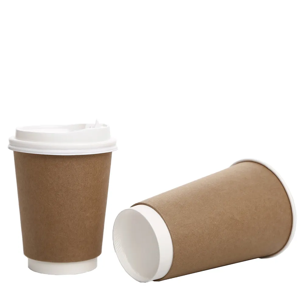 卸売10オンスと16オンスのカスタム紙コーヒーカップ印刷デザインクラフト二重壁段ボールカップホットコーヒー用