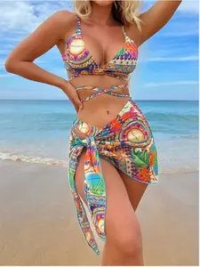 2024 nueva moda mujer verano ropa de playa fábrica al por mayor 3 piezas traje de baño conjunto Bikini traje de baño