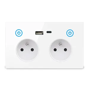 Smart Home Wifi Wall Socket Crystal Glass Panel French Outlet USB Type C Touch Switch