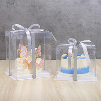Boîte à gâteau transparente de luxe en PET avec ruban, design surélevé à double couche pour gâteaux d'anniversaire et de mariage, sans ruban