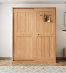 Armoire en bois moderne avec portes coulissantes à volets, design scandinave, armoire de rangement pour chambre à coucher - Product Image 1