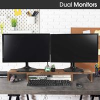 Soporte Doble para Monitor de Madera Rústica, Ajustable en Altura y Ángulo, Organizador Multifuncional para Escritorio de Oficina, Estante para Pantalla de Computadora