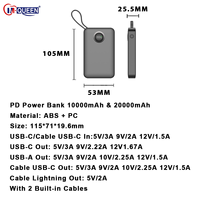 Batterie externe ultra-mince personnalisable OEM ODM haute capacité 10000mAh/20000mAh Li-Polymère avec charge rapide PD et double entrée