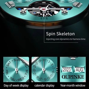 OUPINKE 3186 Men's Watches Skeleton Flywheel <b>Automatic</b> Mechanical Watch for Men Luxury Brand Dual Calendar Display <b>Wristwatch</b> - Product Image 5