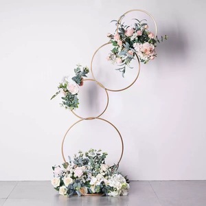 Stand backdrop lingkaran pernikahan 5 kaki, dapat dilepas, 4 tingkat, rangka lengkung bunga logam emas untuk latar belakang photo booth - Product Image 1