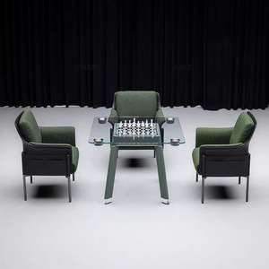 Tavolo da Gioco Multifunzionale con Piano <span class=keywords><strong>in</strong></span> <span class=keywords><strong>Vetro</strong></span> Temperato, Scacchiera Integrata e Portabicchieri per Bar Domestico Moderno - Product Image 1