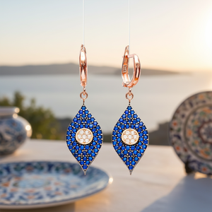 Ojo diseño turco zafiro CZ piedra pendientes colgantes suerte encanto turco venta al por mayor 925 joyería de plata esterlina - Product Image 3