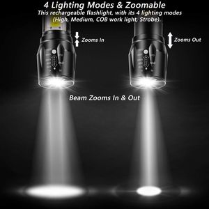 Lampe torche LED d'extérieur 2026 étanche, rotative, zoom réglable, rechargeable par USB, pour camping et urgences - Product Image 2