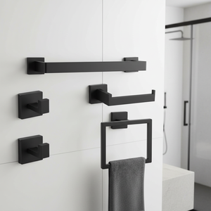 Juego de Accesorios de Baño de Hierro Negro Mate, Montado en la Pared, Kit Completo para Colgar Toallas, Calidad Confiable - Product Image 1