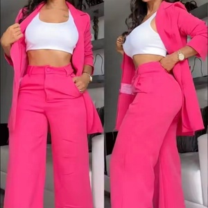 New Elegant Pink Summer Style Jacket <b>Pants</b> Set for Women New Arrival Casual Daily Wear with Solid Pattern Digital Printing Top - Product Image 3