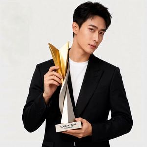 Juego de Trofeos de Metal Retorcido Personalizados, Trofeo Espiral Dorado y Plateado para Eventos Corporativos y Competiciones Deportivas - Product Image 2