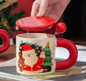 Taza de Leche de Cerámica de 320 ml con Diseño Navideño de Dibujos Animados, con Tapa y Cuchara, Apta para Alimentos, Regalos Personalizados - Product Image 2