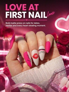 <span class=keywords><strong>Uñas</strong></span> Postizas Mate <span class=keywords><strong>de</strong></span> San Valentín con Diseño <span class=keywords><strong>de</strong></span> Beso y Letras del Alfabeto en Rosa y Blanco, <span class=keywords><strong>Uñas</strong></span> Postizas Largas en Forma <span class=keywords><strong>de</strong></span> Almendra, Juego Reutilizable al por Mayor - Product Image 2