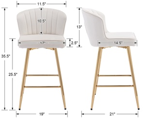 Luxe haut dossier Pub Island salle à manger <span class=keywords><strong>pivotant</strong></span> velours or Repose-pieds mariage maison chaises de bar tabourets pour comptoir de cuisine avec pieds en or - Product Image 6