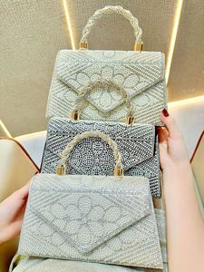 New Cross-border European American Fashion Retro Full Pearl Chain <b>Small</b> Square Evening Rhinestone Polyester <b>Handbag</b> Tanjing - Product Image 4