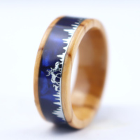 POYA – bague en bois 8mm, bande de mariage, incrustation en bois d'olive, scène d'animaux, cerf, forêt, bague en bois pour hommes