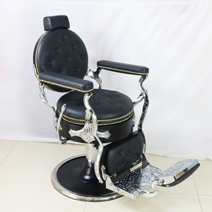 Sillón de Barbero Hidráulico de Cuero Negro, Silla de Peluquería Reclinable con Reposapiés para Barbería - Product Image 2