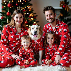 खुशी का कस्टम उच्च गुणवत्ता वाले लक्जरी कुत्ते पजामा के मालिक पजामा के आराम से कपास मिलान के मालिक पजामा ने अवकाश मॉडल परिवार के लाउंज सेट किए - Product Image 3