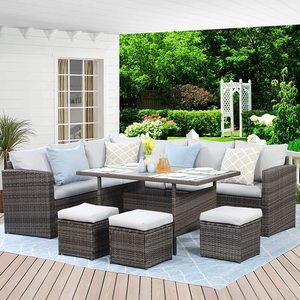 Ensemble <span class=keywords><strong>de</strong></span> meubles <span class=keywords><strong>de</strong></span> Patio extérieur, canapé sectionnel <span class=keywords><strong>de</strong></span> salle à manger d'extérieur <span class=keywords><strong>de</strong></span> 7 pièces <span class=keywords><strong>avec</strong></span> Table à manger et <span class=keywords><strong>chaise</strong></span>, Conversation en osier par tous les temps - Product Image 1