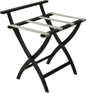 Hotel Wooden Luggage Rack Hotel Wooden Material Folding Luggage Storage Standing Rack With Removable Fabric Basket
