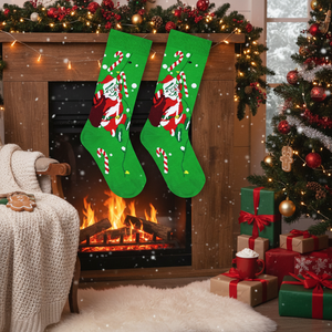 Calcetín Navideño con Estampado de Santa Claus Verde, Transpirable y para Uso Diario - Product Image 3