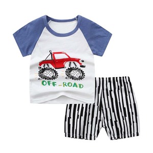 Vente en gros de 2 ensembles de vêtements d'été pour enfants, 100% coton, ensemble de vêtements pour bébé à manches courtes - Product Image 4
