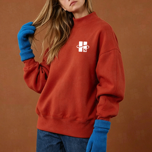 Pulls à col montant pour femmes, vente en gros, haute qualité, personnalisés, brodés, en coton peigné, à épaules tombantes - Product Image 3