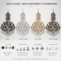Lustre en cristal transparent K9 de style européen américain, grand corps noir, 48 lumières, verre, métal, pour villa, hôtel, hall d'entrée