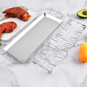 <b>BBQ</b> Stainless Steel Folding Chicken Leg Rack 14 Cassette <b>Tray</b> Roast Chicken Rack Camping Outdoor Heat Resistant Easily Box - Product Image 1
