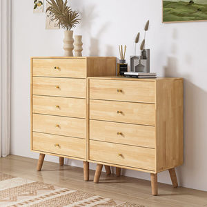 Commode en bois massif à 4 tiroirs, façade blanche avec cadre et pieds en bois, style nordique, armoire de rangement pour chambre à coucher - Product Image 3
